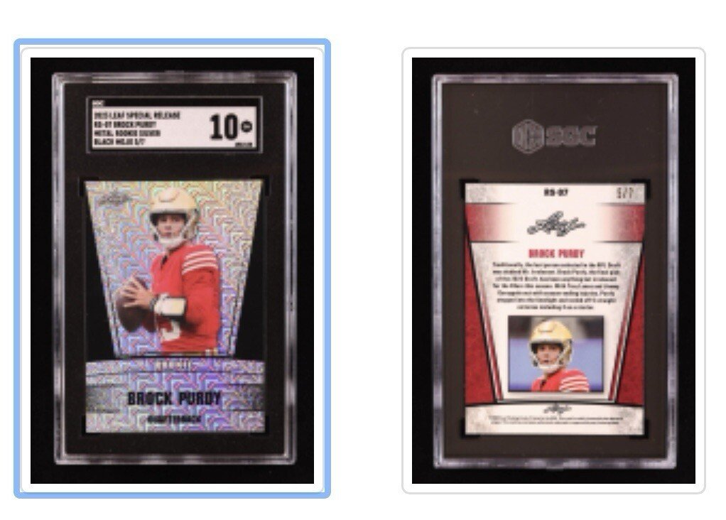 2023 Leaf Special RS-07 Brock Purdy 5/7 Metal Rookie Silver Black Mojo
