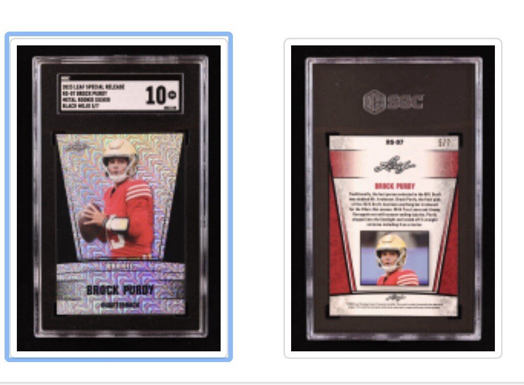 2023 Leaf Special RS-07 Brock Purdy 5/7 Metal Rookie Silver Black Mojo photo 2