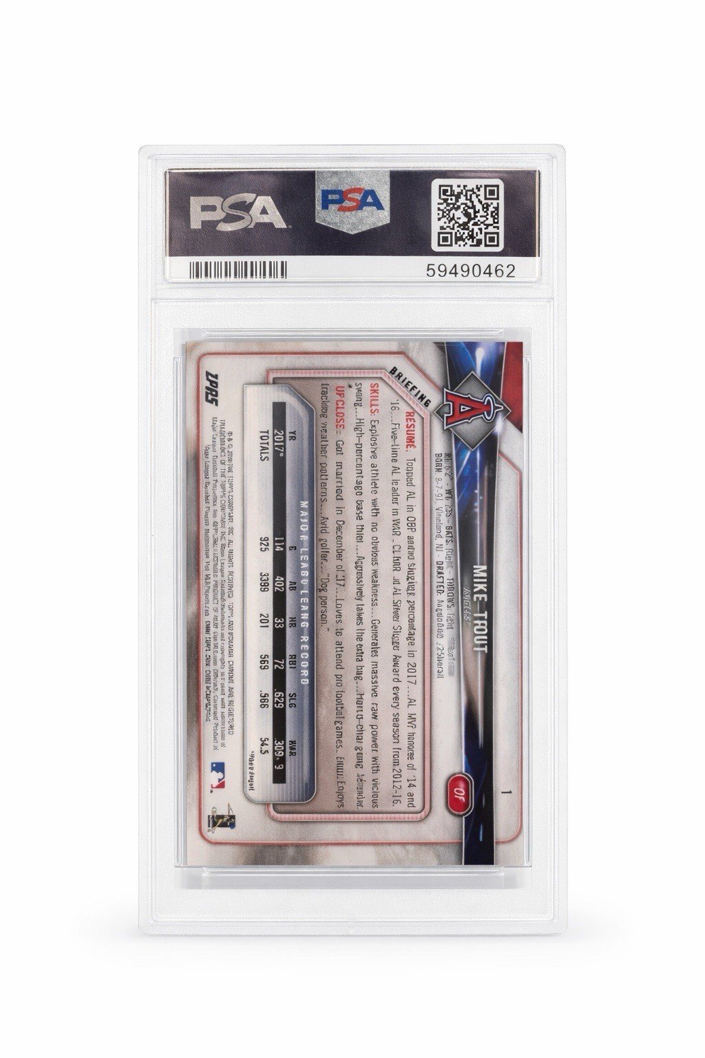 2018 Bowman - #1 Mike Trout PSA 10 photo 3
