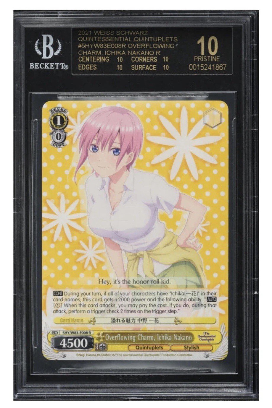 2021 Weiss Schwarz Quintessential Quintuplets Ichika Nakano BGS 10 BLACK LABEL