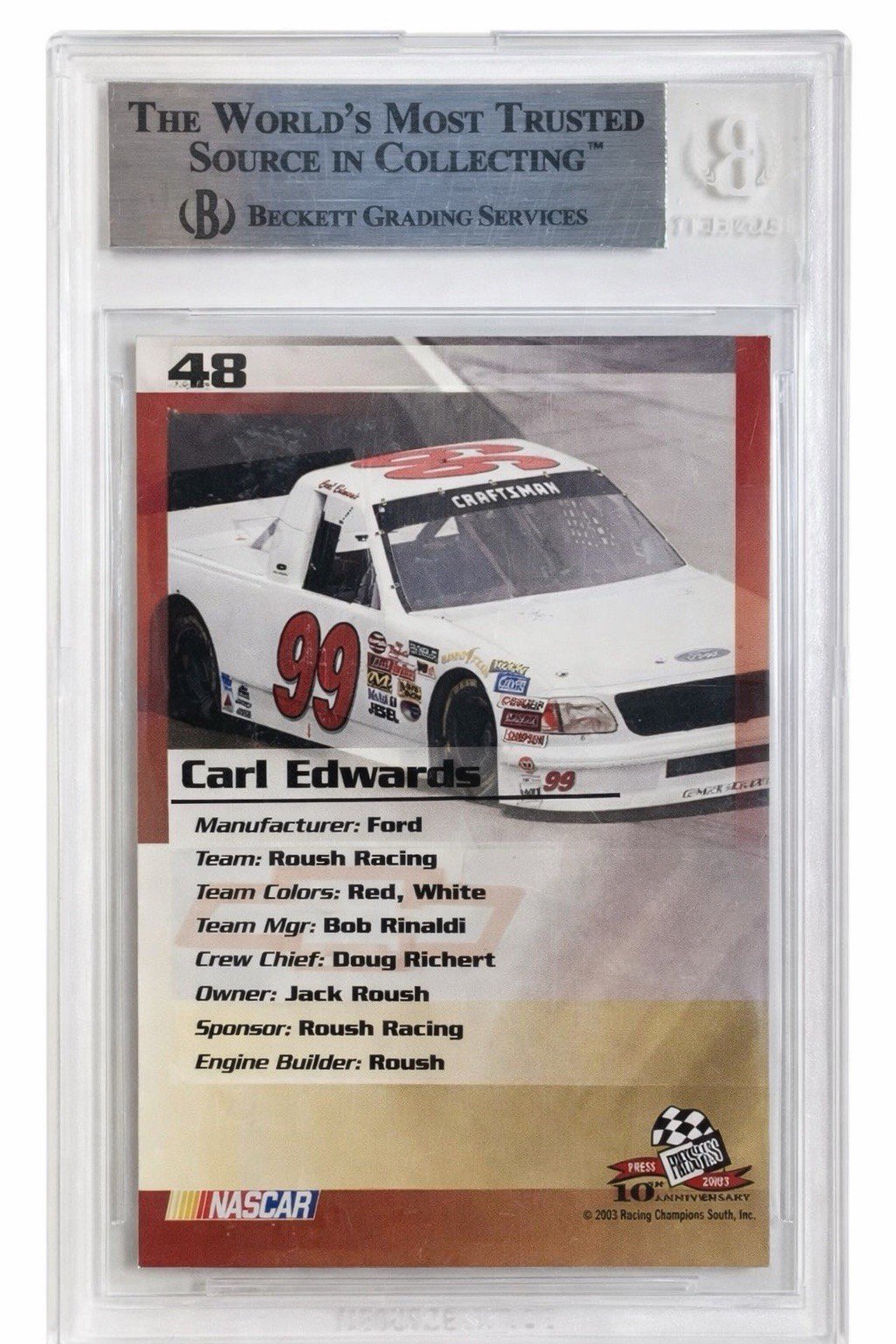 2003 Press Pass Trackside - Craftsman Truck Series Carl Edwards #48 Gold... photo 2