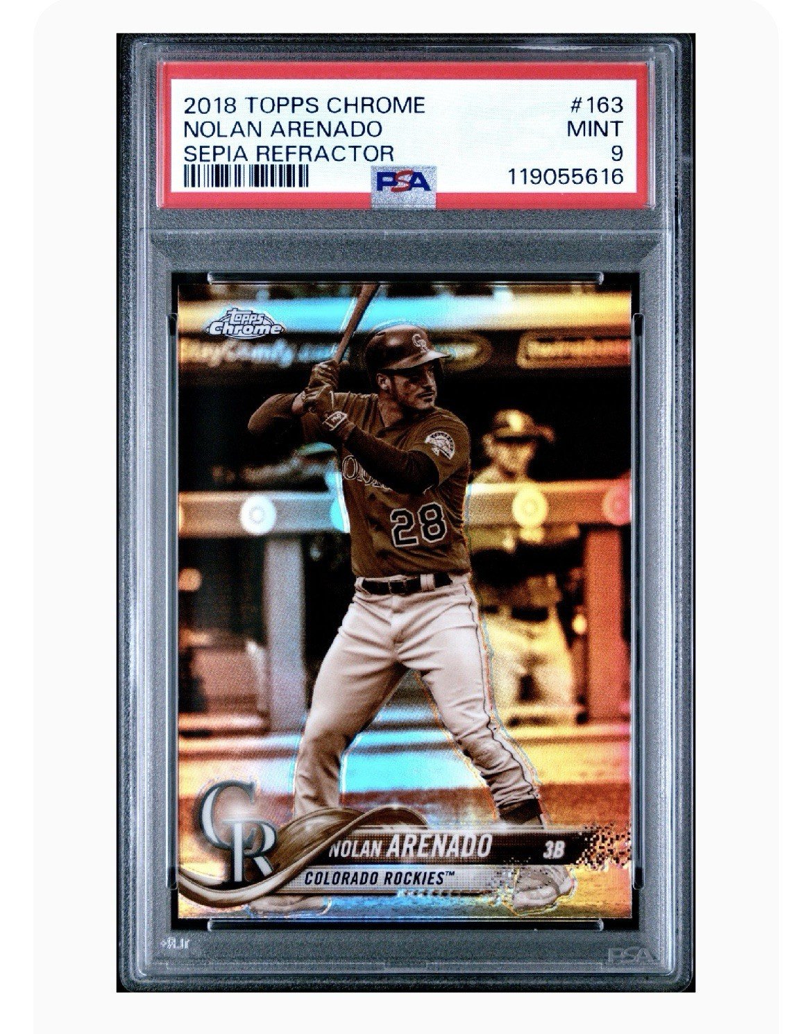 2018 TOPPS CHROME NOLAN ARENADO SEPIA REFRACTOR PSA #163 MINT 9