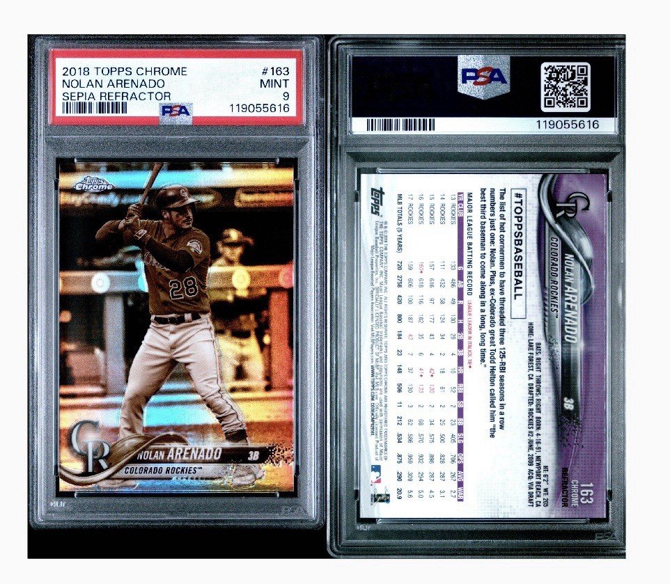 2018 TOPPS CHROME NOLAN ARENADO SEPIA REFRACTOR PSA #163 MINT 9 photo 3