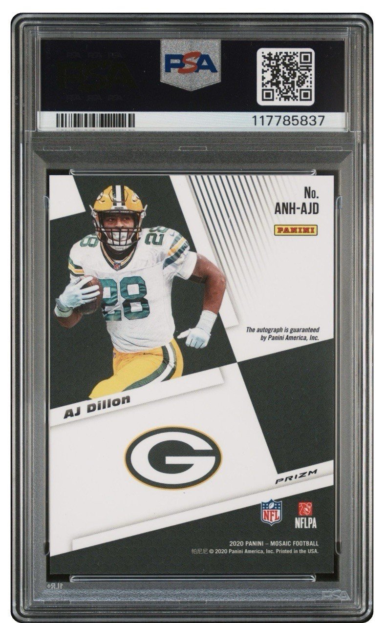 2020 Panini Mosaic - Autographs No Huddle AJ Dillon #ANHAJD  Rookie Grade 9 / 10 photo 2