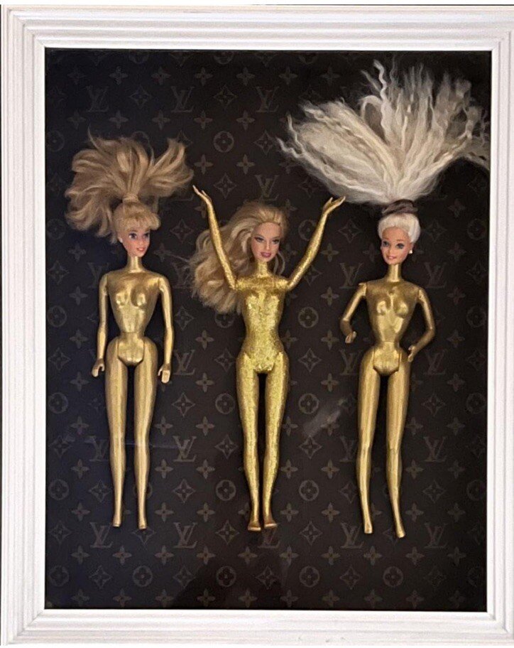 Gold Barbie Doll Shadow Box Wall Art 3 Doll Display Unique Handmade Decor