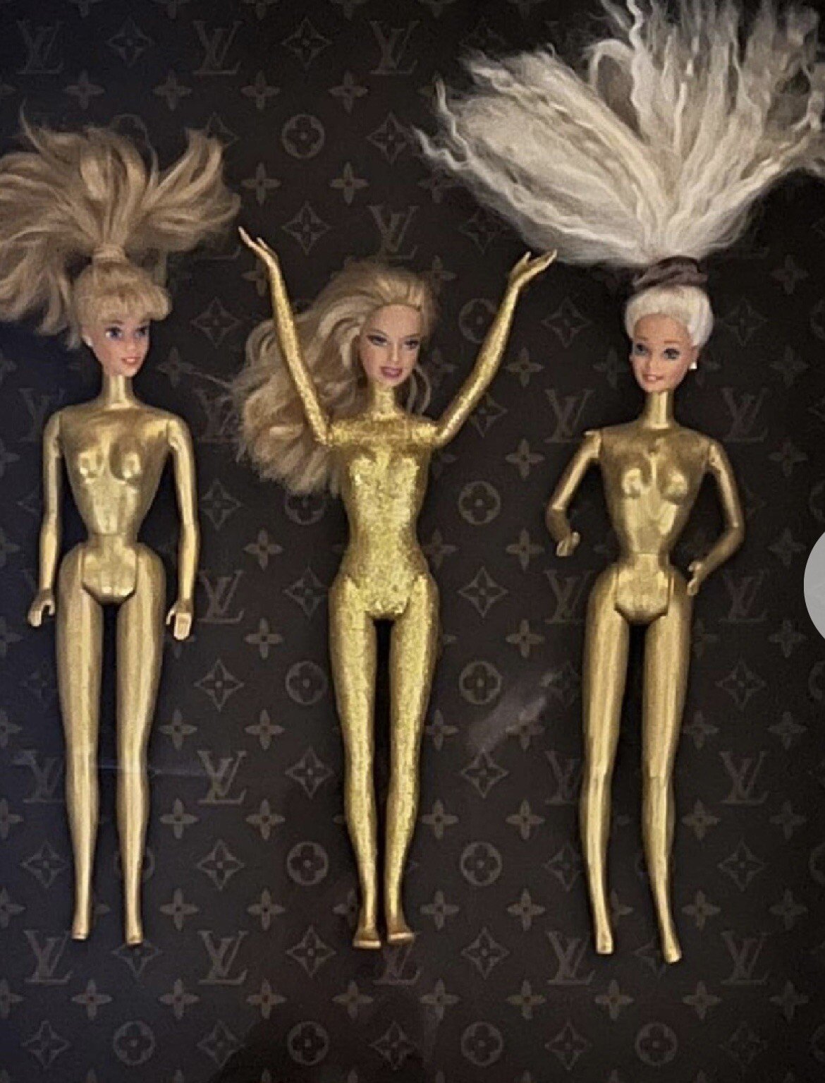 Gold Barbie Doll Shadow Box Wall Art 3 Doll Display Unique Handmade Decor photo 2