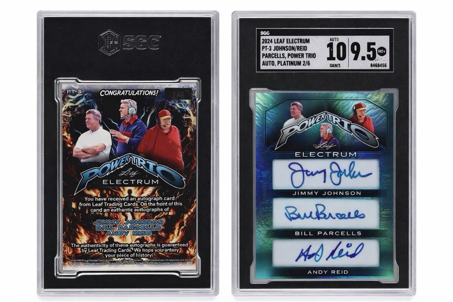 #2/6 JOHNSON / PARCELLS / REID AUTO FOOTBALL CARD PT-3 POWER TRIO SGC 9.5 photo 2