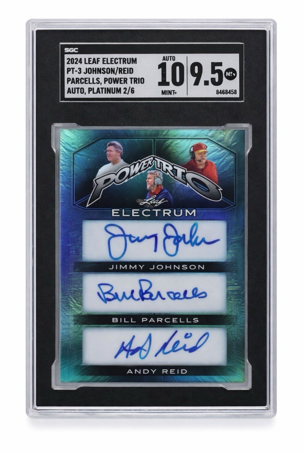 #2/6 JOHNSON / PARCELLS / REID AUTO FOOTBALL CARD PT-3 POWER TRIO SGC 9.5 photo 3