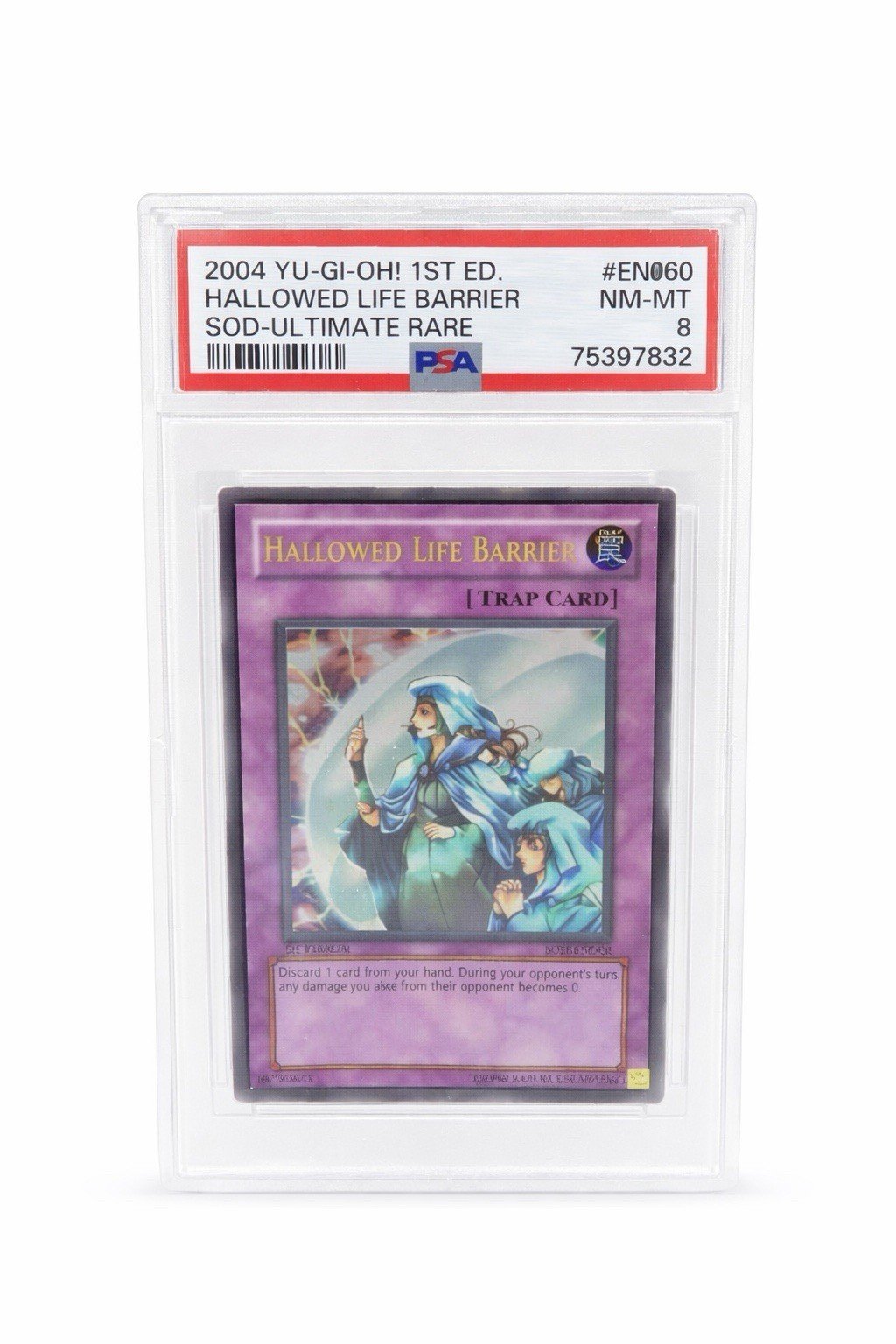 2004 Yu-Go-Oh 1st Edition Hallowed Life Barrier Sod-Ultimate Rare PSA 8 photo 2