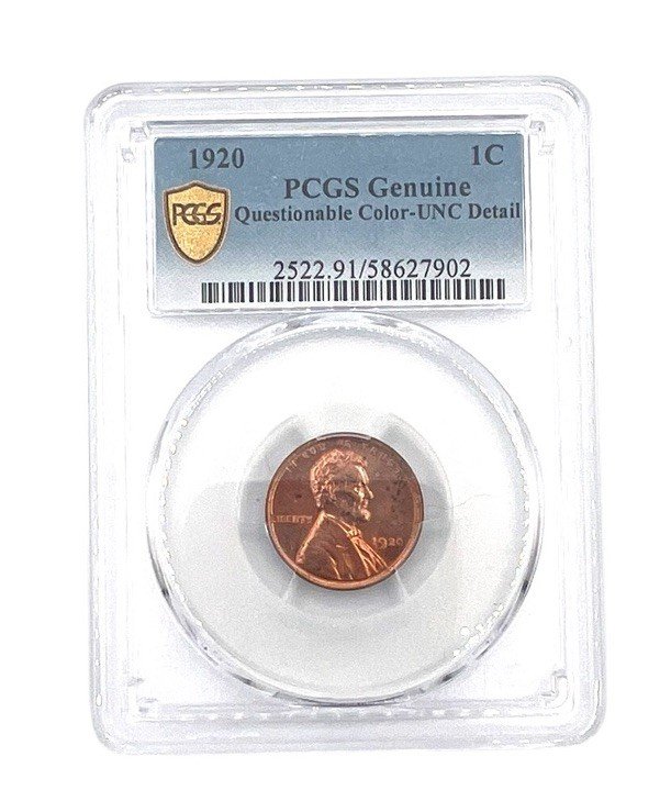 1920 Lincoln Wheat Cent PCGS Genuine UNC Details Questionable Color Penny