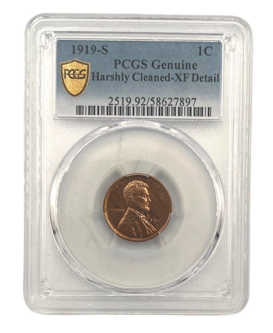 1919-S Lincoln Wheat Cent PCGS Genuine XF Details Harshly Cleaned Penny