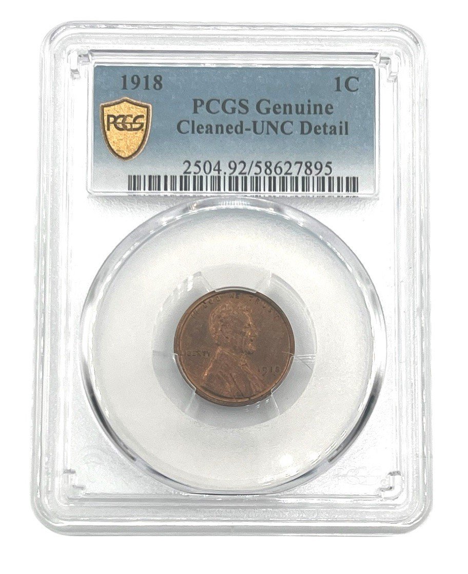 1918 Lincoln Wheat Cent PCGS UNC Details Cleaned Certified Penny