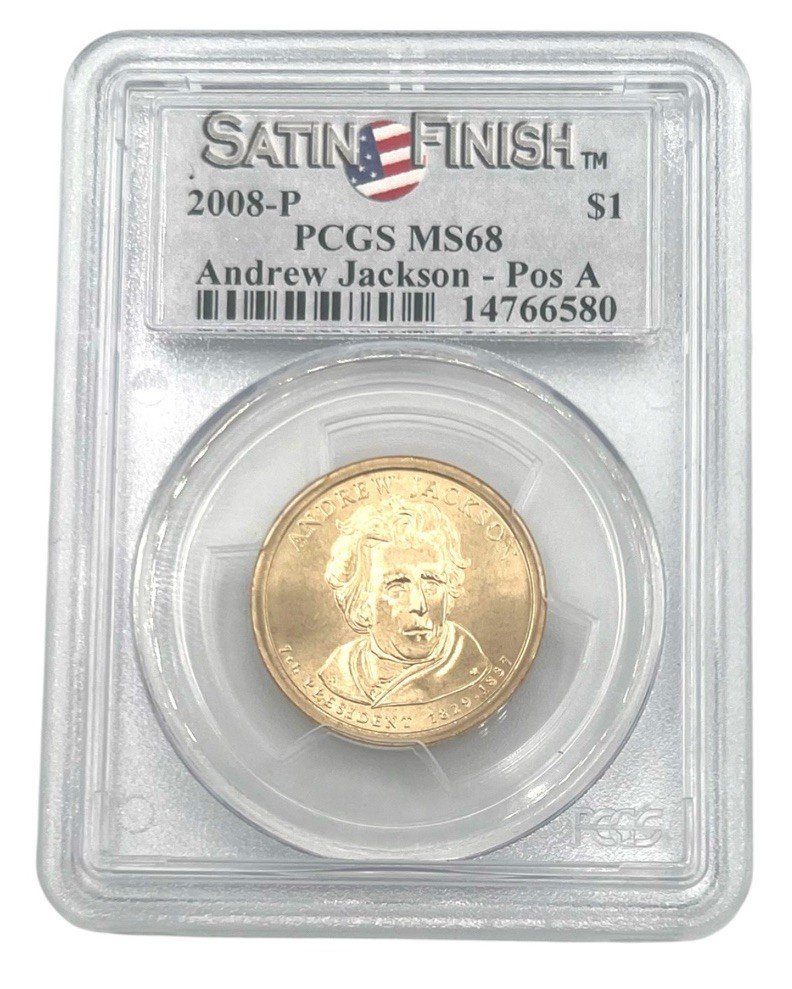 2008-P Andrew Jackson Presidential Dollar PCGS MS68 Satin Finish Pos A