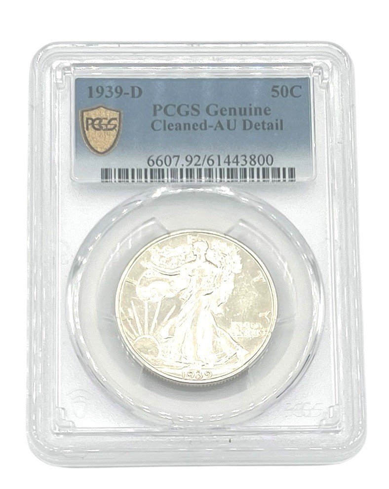 1939-D Walking Liberty Half Dollar PCGS Genuine Cleaned AU Detail Silver 50C