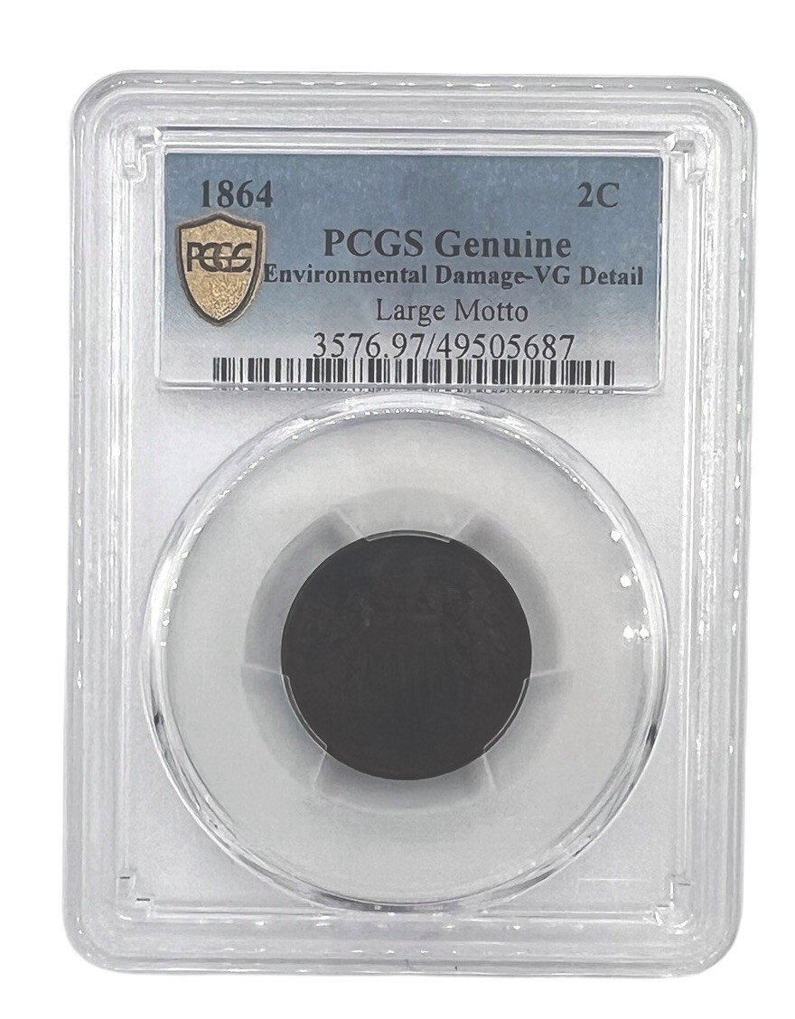 1864 Two Cent Piece Large Motto PCGS Genuine VG Details Civil War Era