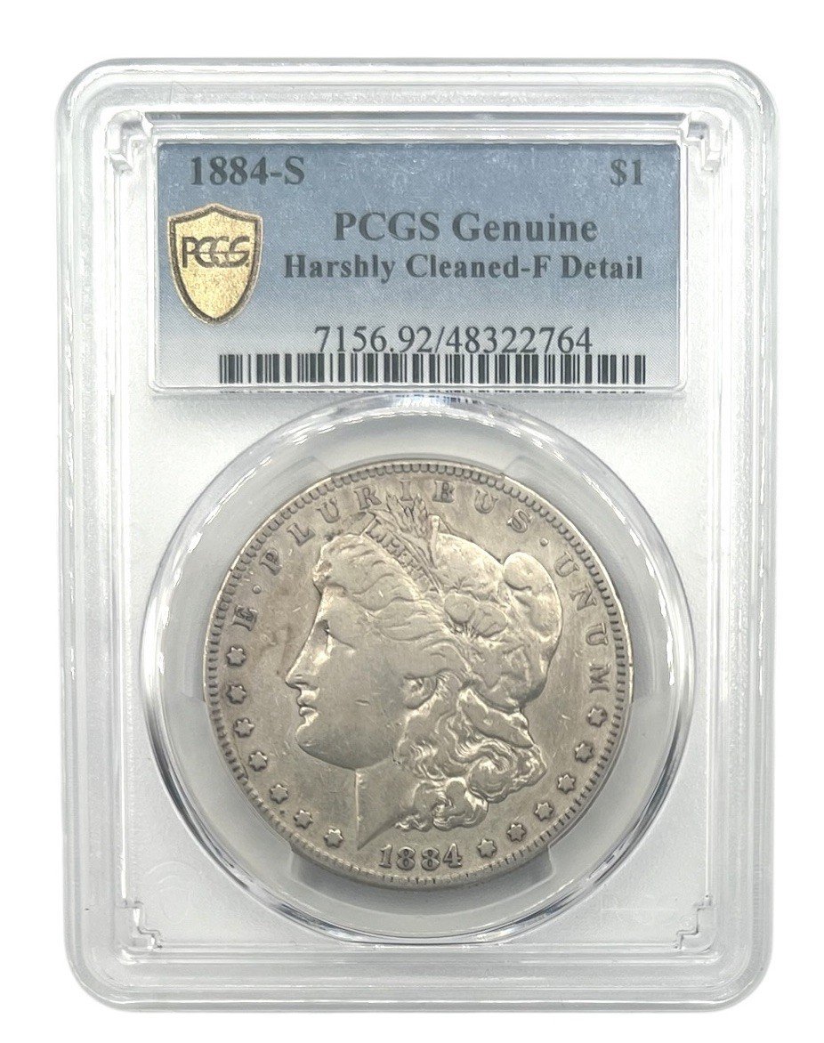 1884-S Morgan Silver Dollar PCGS Genuine F Details Harshly Cleaned
