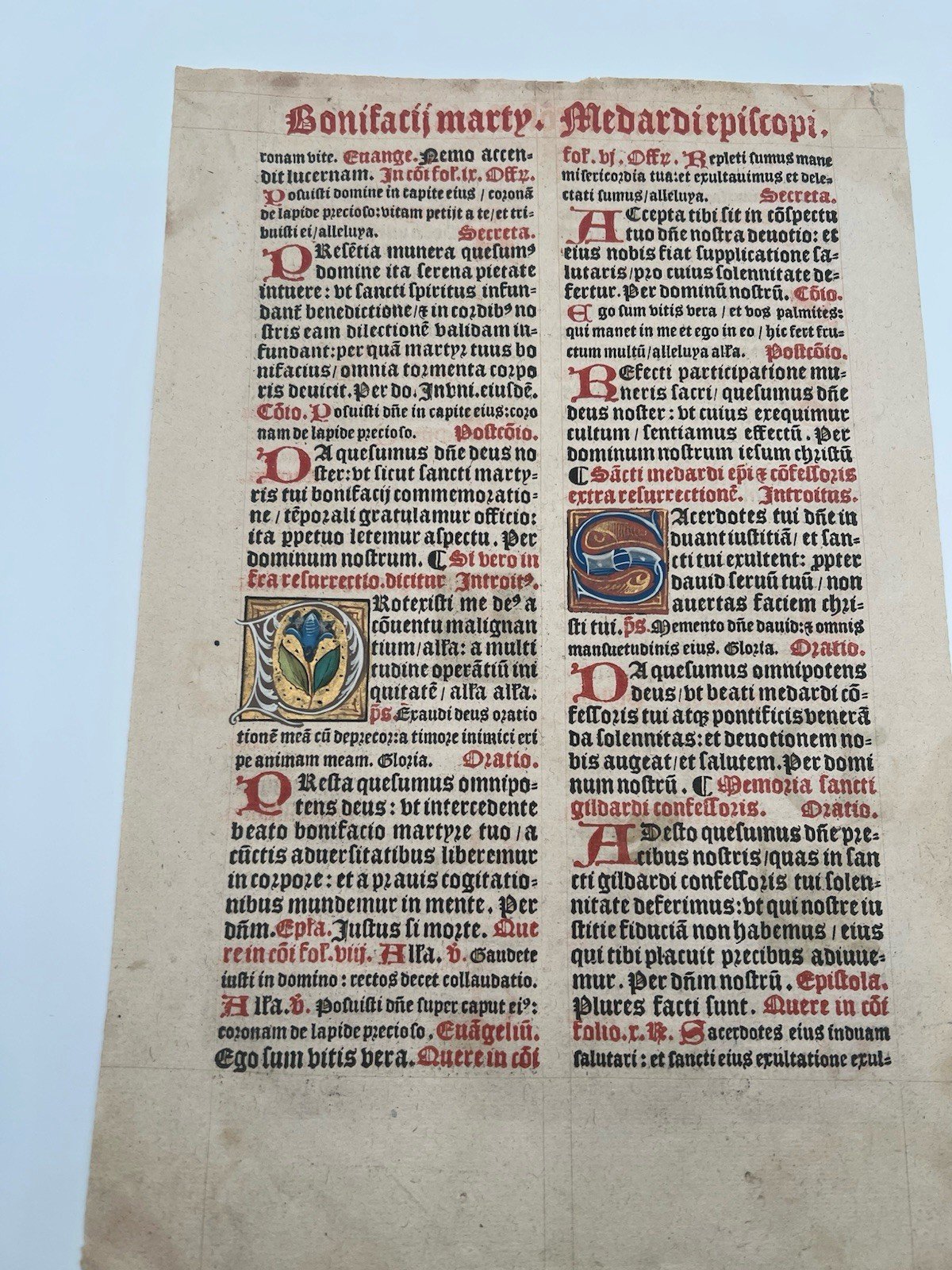C1540 Illuminated Latin Missal Leaf St Boniface Gold Initials # 1050 photo 2