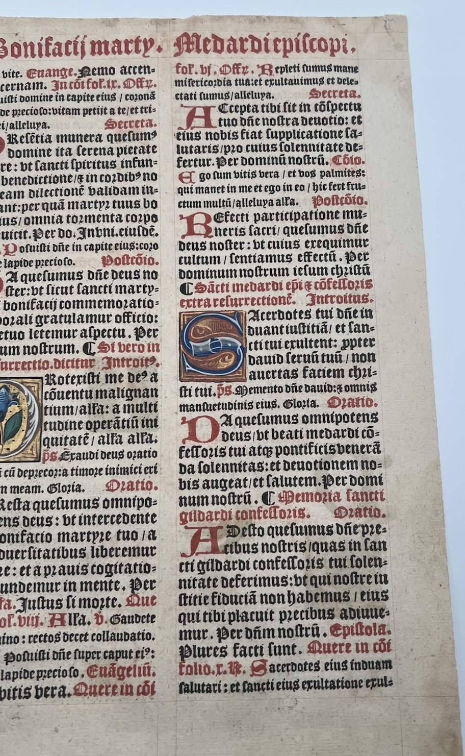 C1540 Illuminated Latin Missal Leaf St Boniface Gold Initials # 1050 photo 3