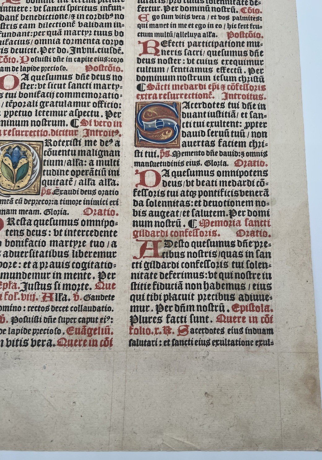 C1540 Illuminated Latin Missal Leaf St Boniface Gold Initials # 1050 photo 4