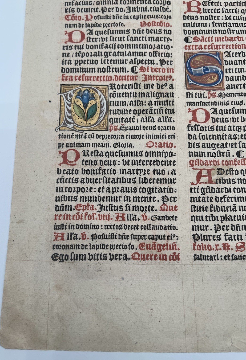 C1540 Illuminated Latin Missal Leaf St Boniface Gold Initials # 1050 photo 5
