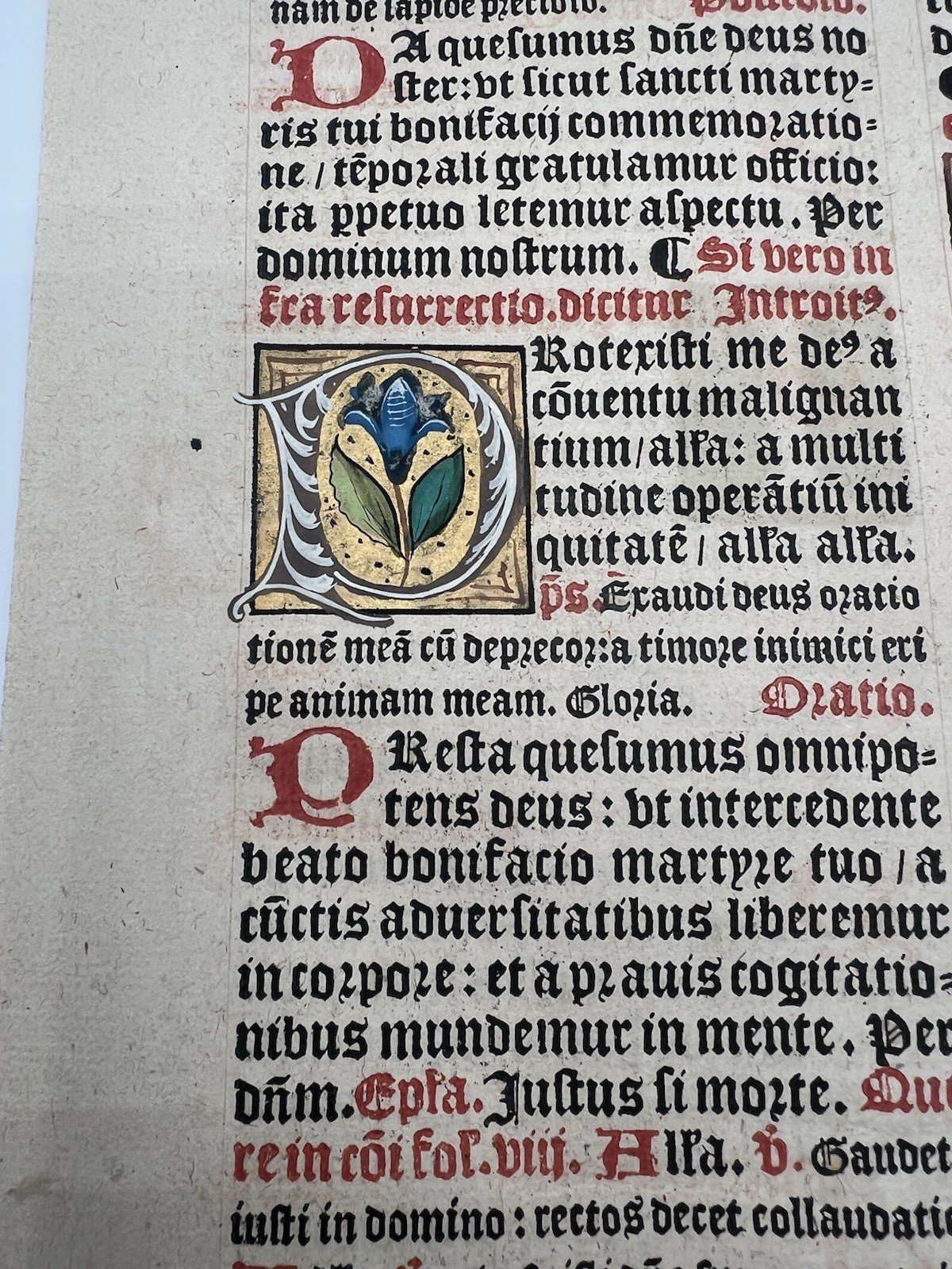 C1540 Illuminated Latin Missal Leaf St Boniface Gold Initials # 1050 photo 6