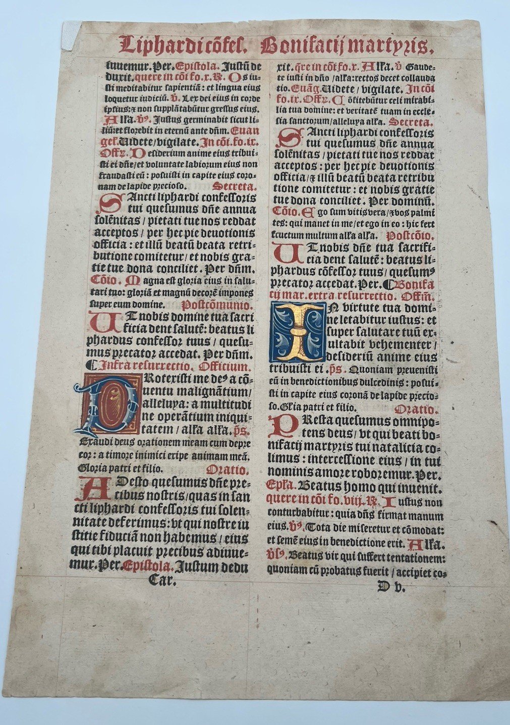 C1540 Illuminated Latin Missal Leaf St Boniface Gold Initials # 1050 photo 8
