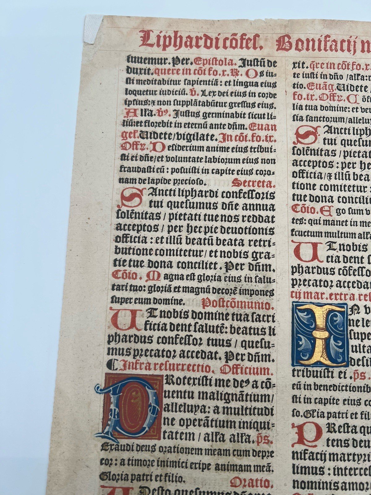C1540 Illuminated Latin Missal Leaf St Boniface Gold Initials # 1050 photo 9