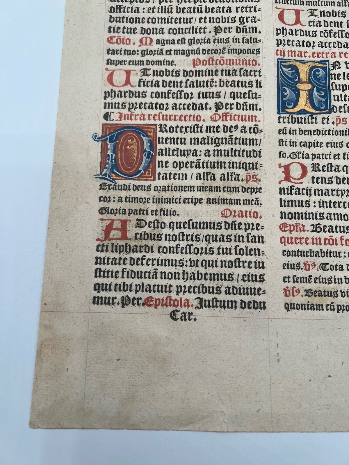 C1540 Illuminated Latin Missal Leaf St Boniface Gold Initials # 1050 photo 10