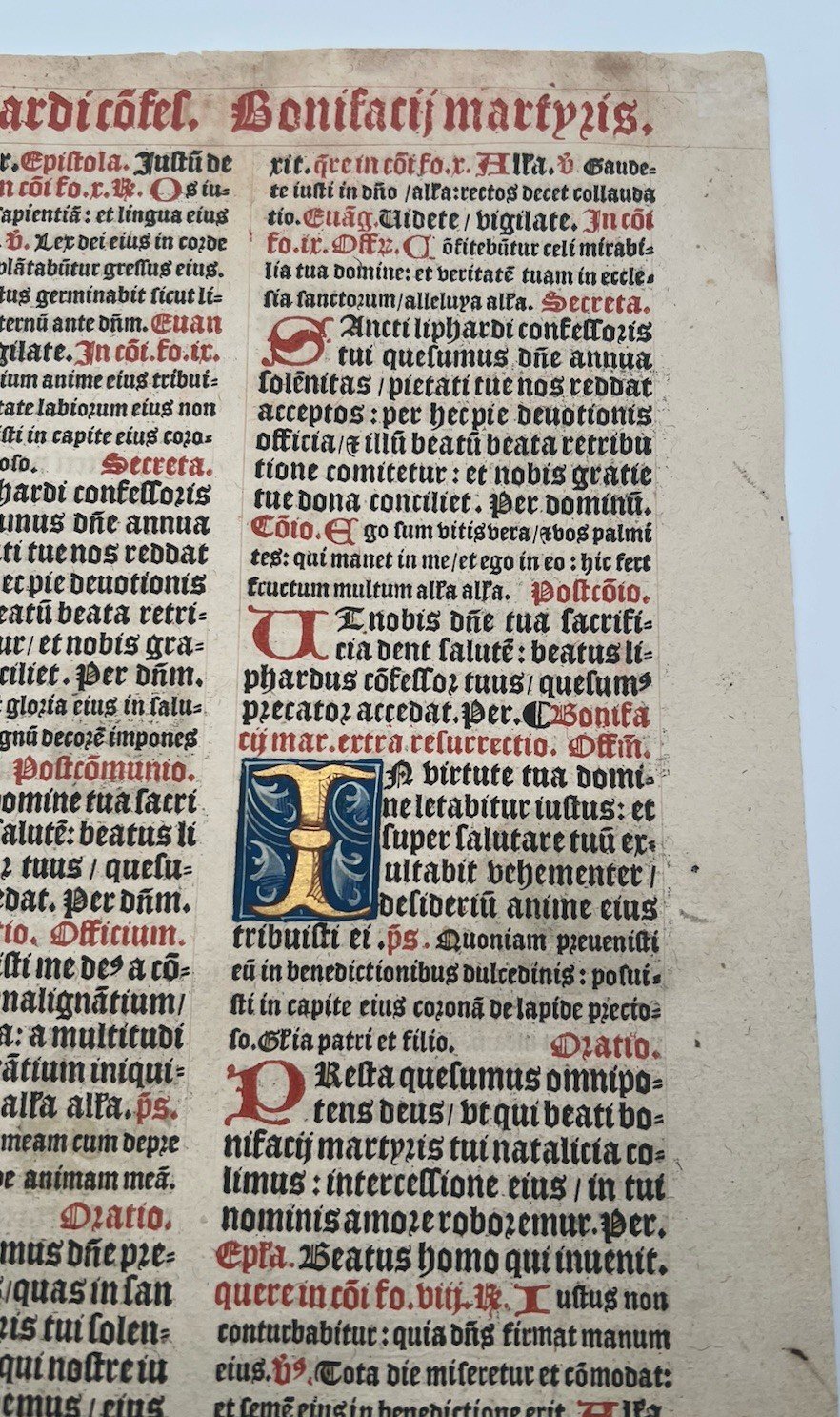 C1540 Illuminated Latin Missal Leaf St Boniface Gold Initials # 1050 photo 11