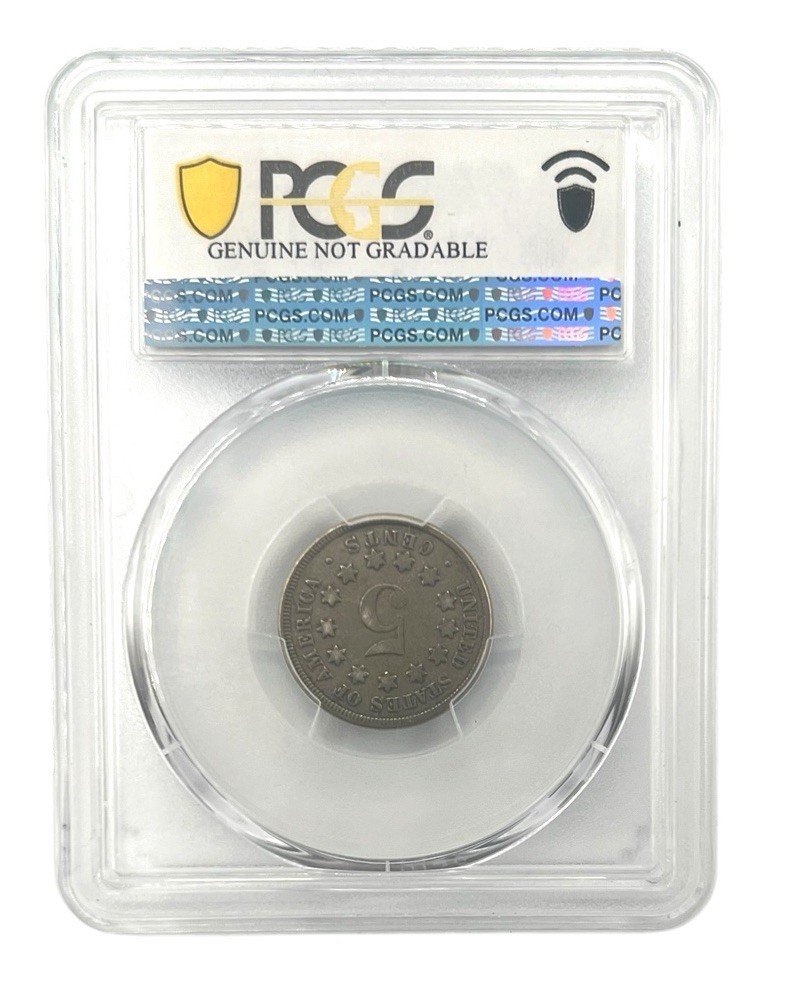 1867 Shield Nickel No Rays PCGS Genuine G Detail Scrape photo 2