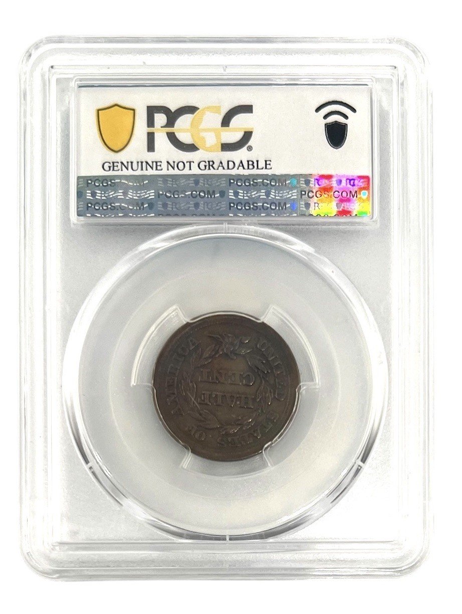 1855 Braided Hair Half Cent, PCGS Genuine Cleaned–AU Detail photo 2