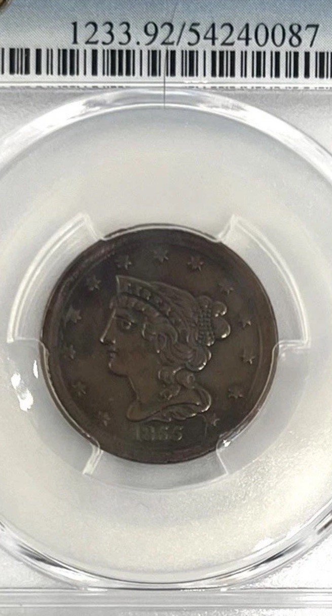 1855 Braided Hair Half Cent, PCGS Genuine Cleaned–AU Detail photo 3