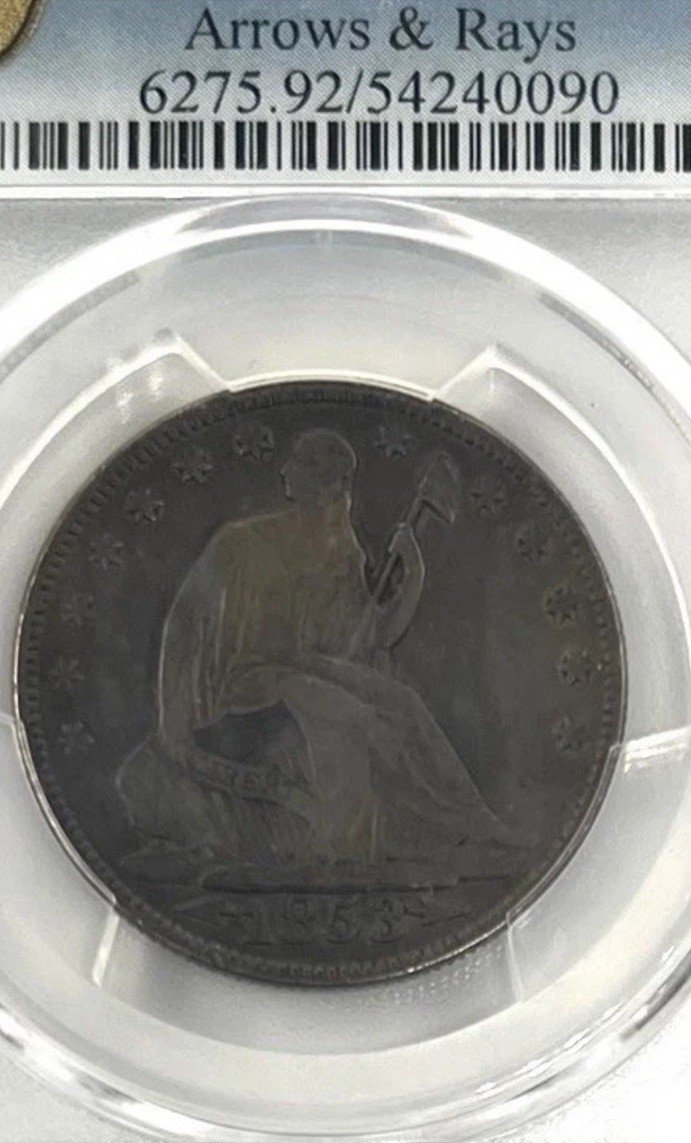 1853 Arrows & Rays Seated Liberty Half Dollar PCGS Genuine VF Details Cleaned photo 3