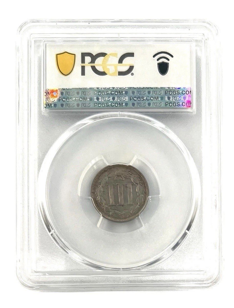 1866 Three Cent Nickel PCGS AU58 Choice AU Civil War Era 3CN photo 2