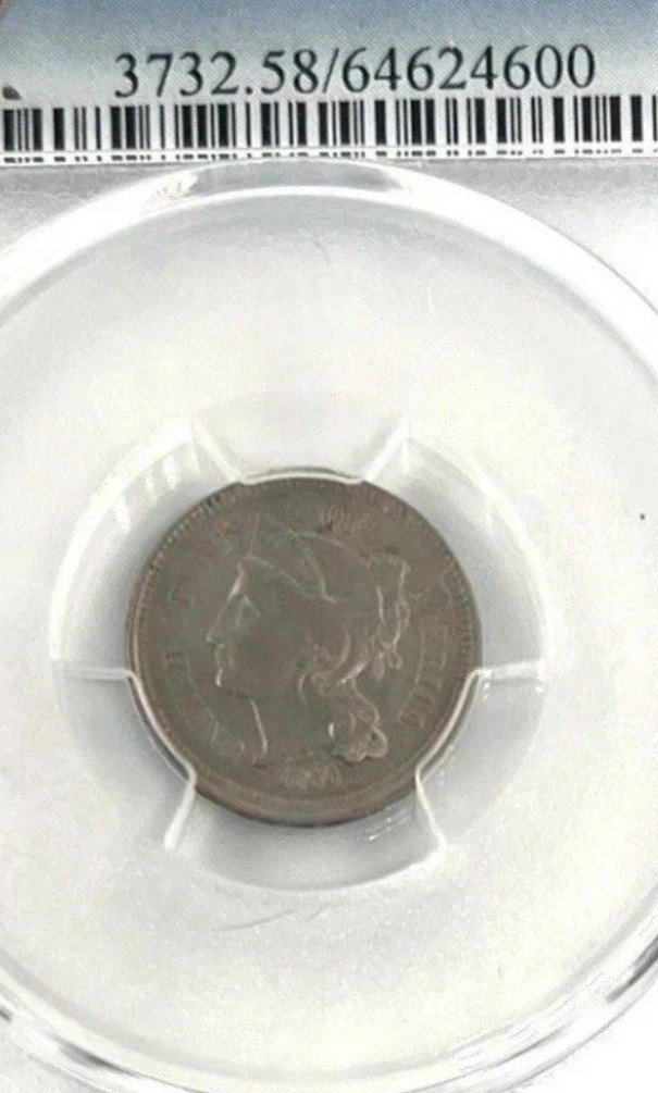 1866 Three Cent Nickel PCGS AU58 Choice AU Civil War Era 3CN photo 3