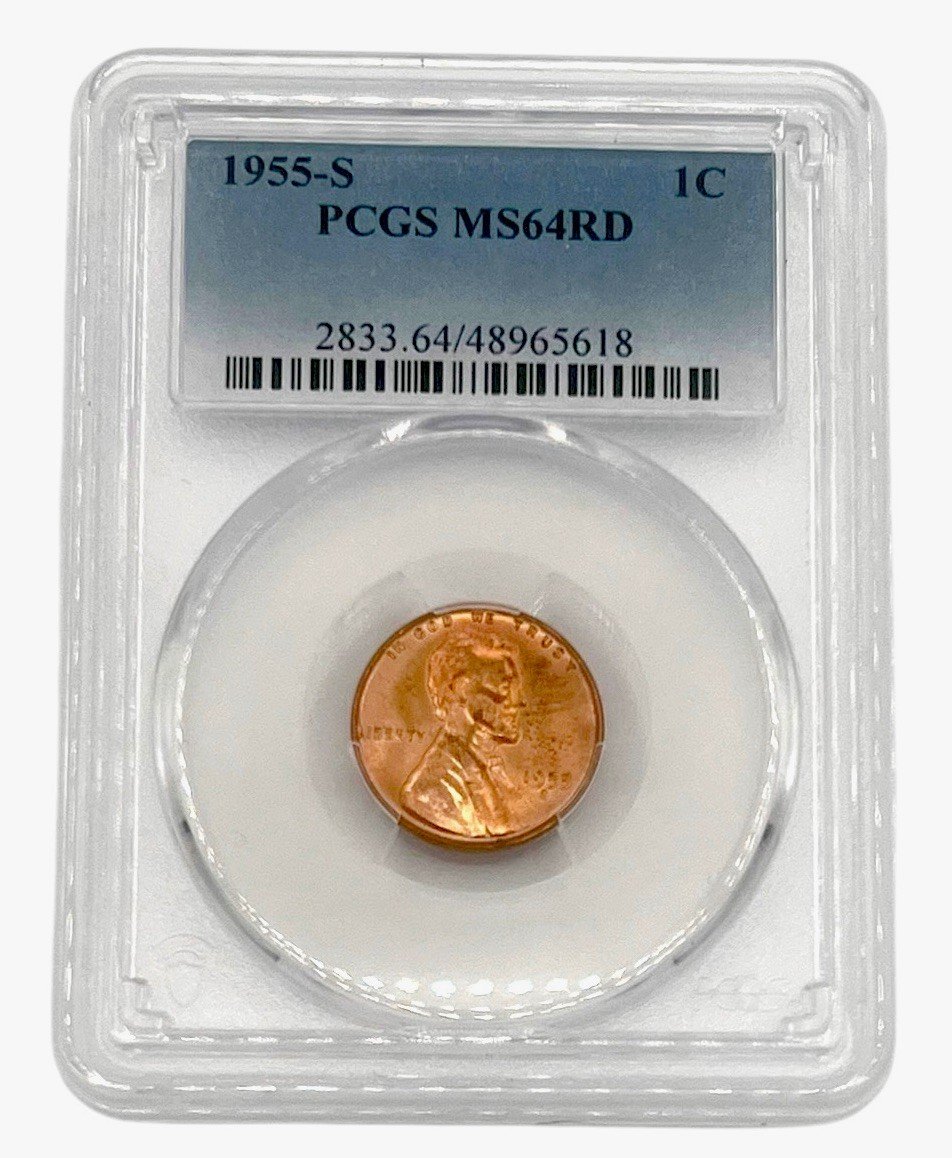 1955-S Lincoln Wheat Cent PCGS MS64RD Red Certified Gem BU Penny