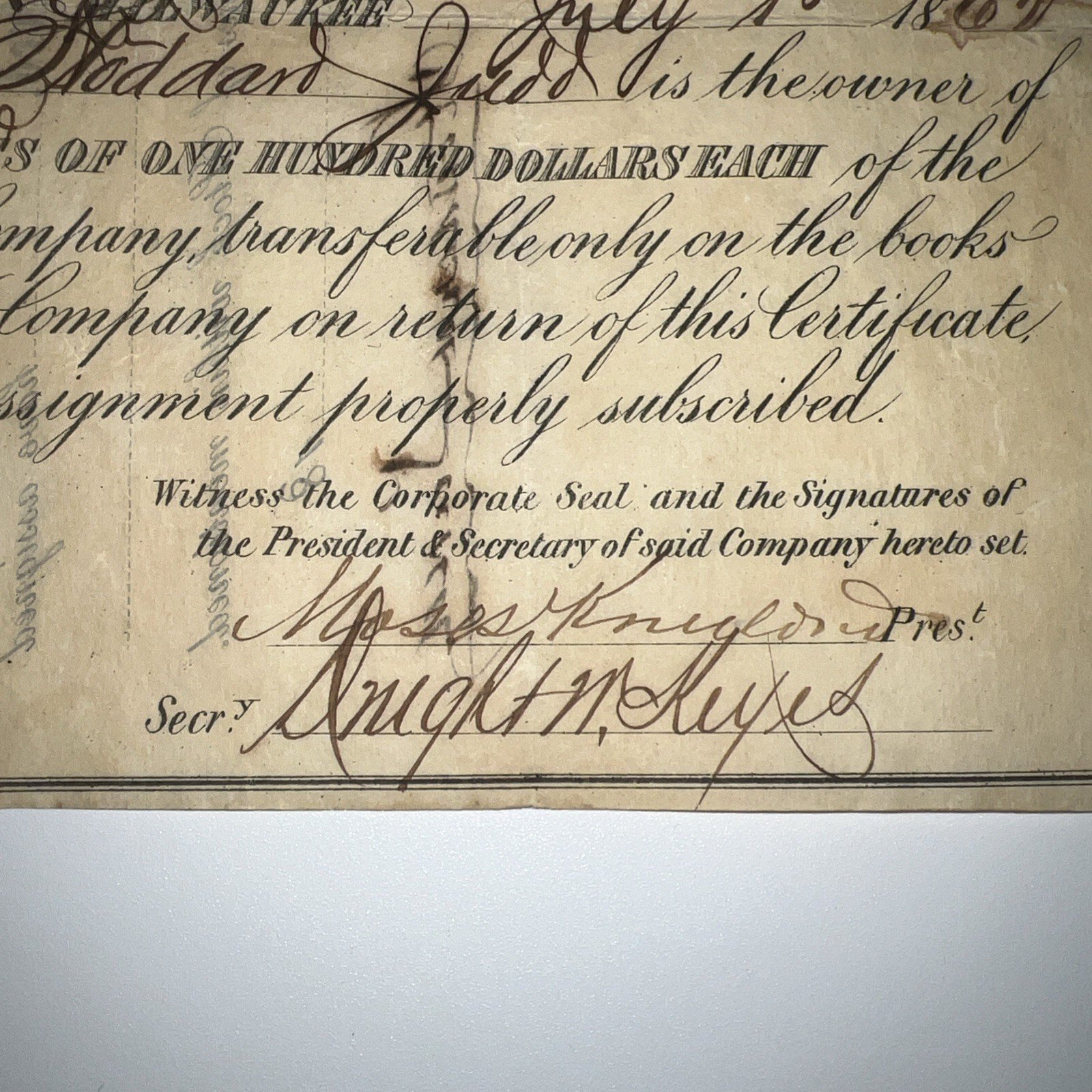 1867 Minnesota & Missouri Railroad Co Stock Certificate 50 Shares Signed # 1052 photo 6