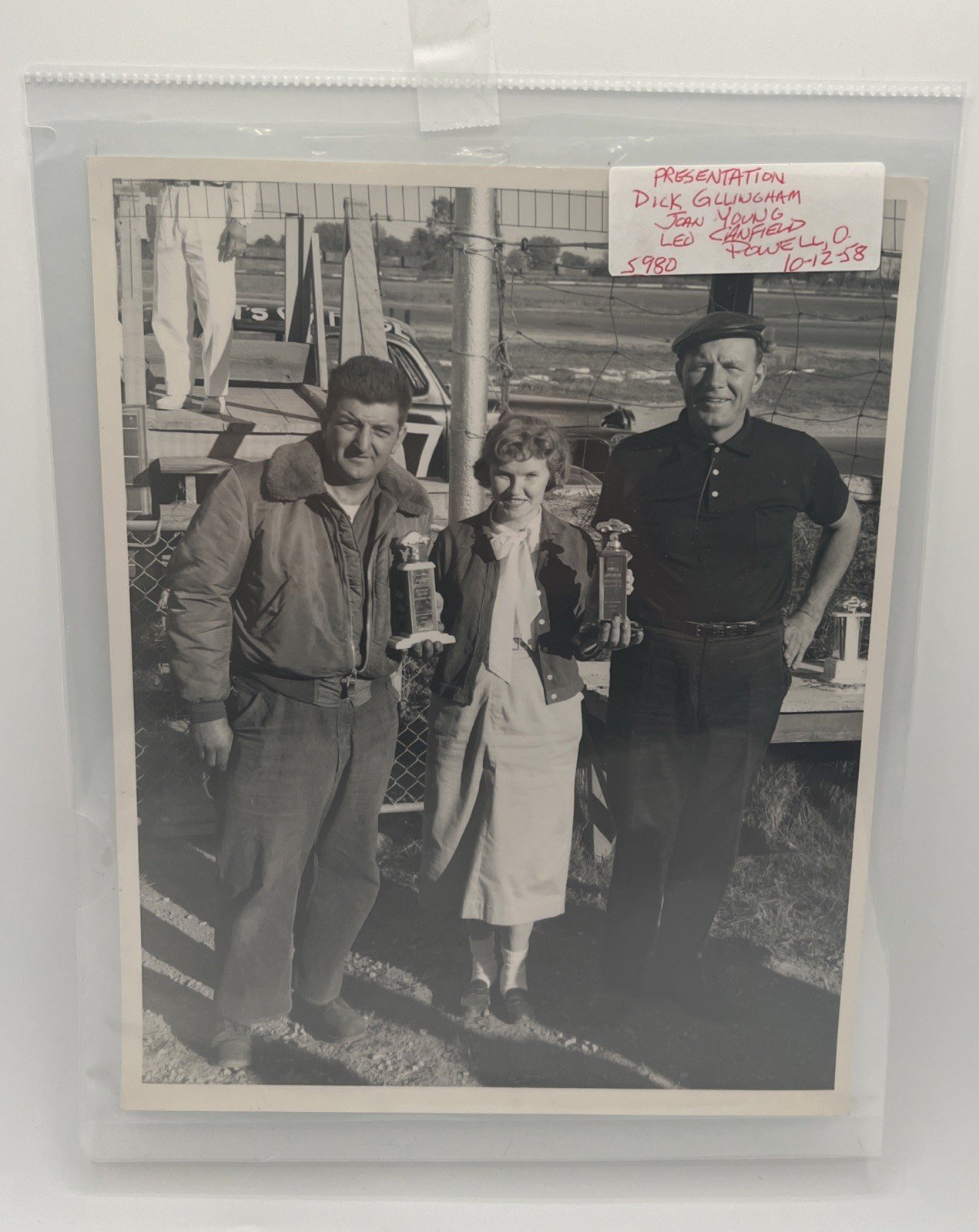 1958 Racing Trophy Photo Dick Gillingham Jean Young Leo Canfield # 1054