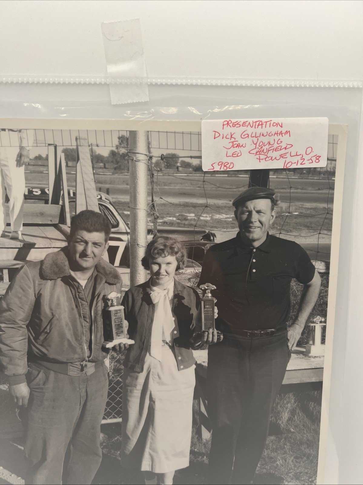 1958 Racing Trophy Photo Dick Gillingham Jean Young Leo Canfield # 1054 photo 4