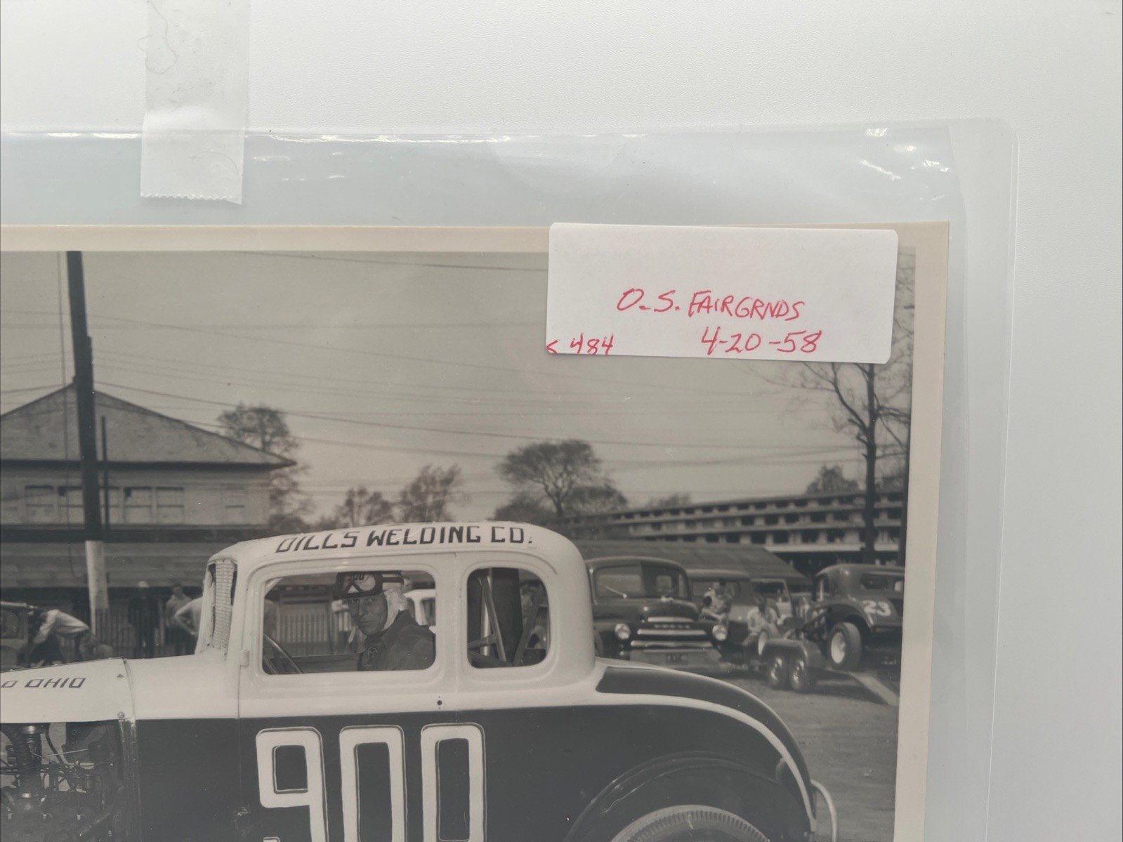 1958 O.S. Fairgrounds Dirt Track Race Car #900 Mills Welding Press Photo #  1055 photo 2