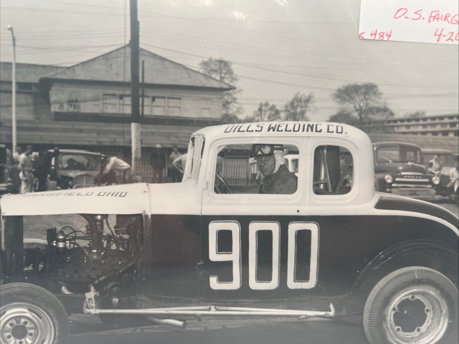 1958 O.S. Fairgrounds Dirt Track Race Car #900 Mills Welding Press Photo #  1055 photo 3