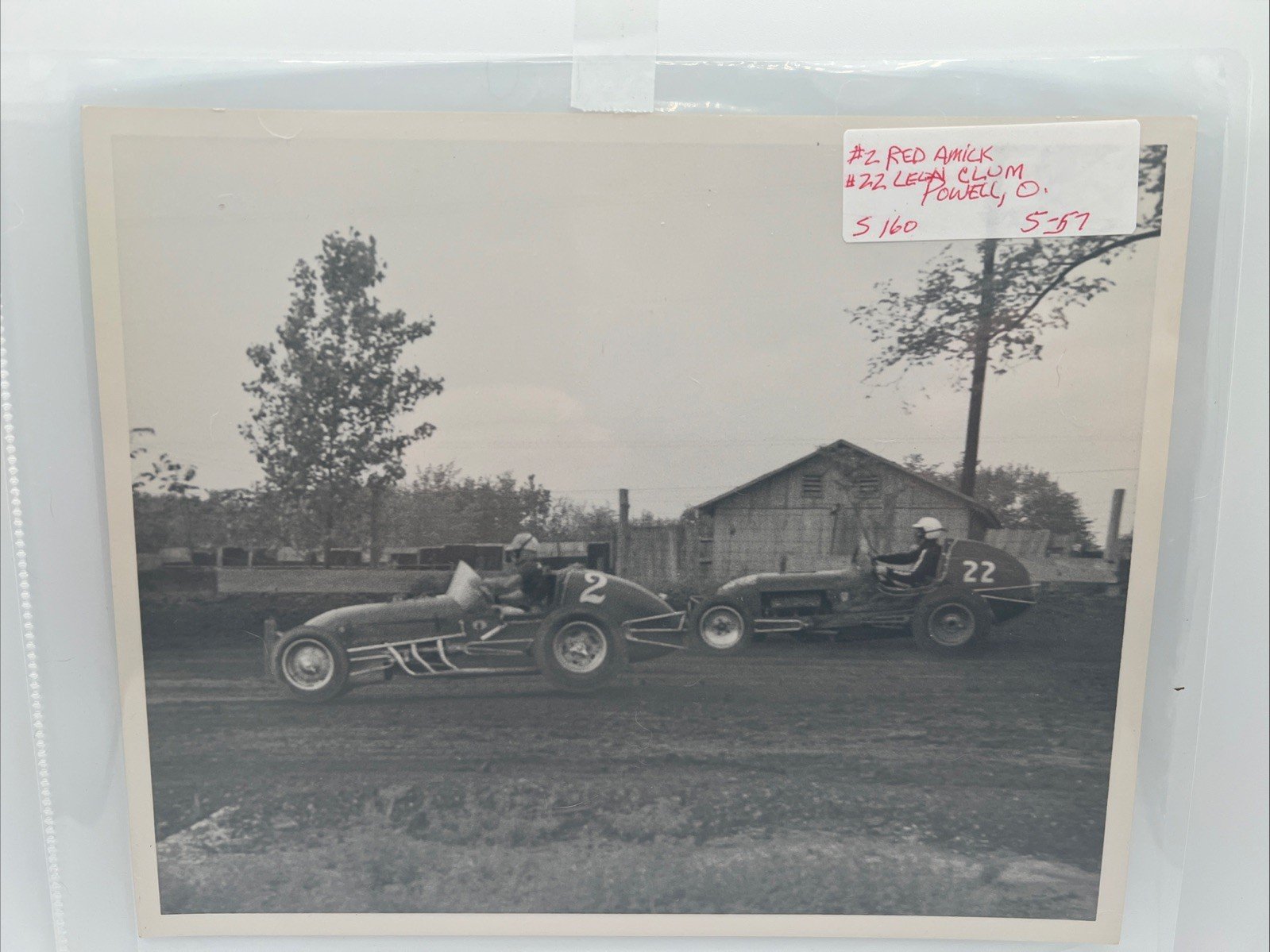 1957 Powell Ohio Dirt Track Race Photo Red Amick #2 Lefty Clum #22   # 1057