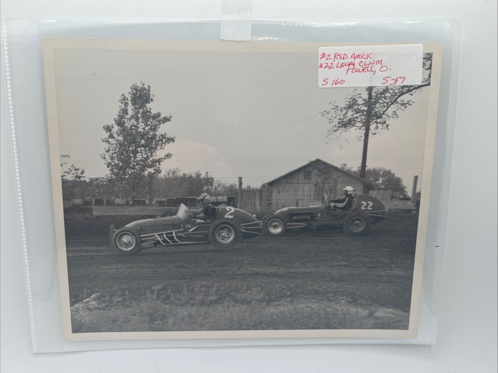 1957 Powell Ohio Dirt Track Race Photo Red Amick #2 Lefty Clum #22   # 1057 photo 5