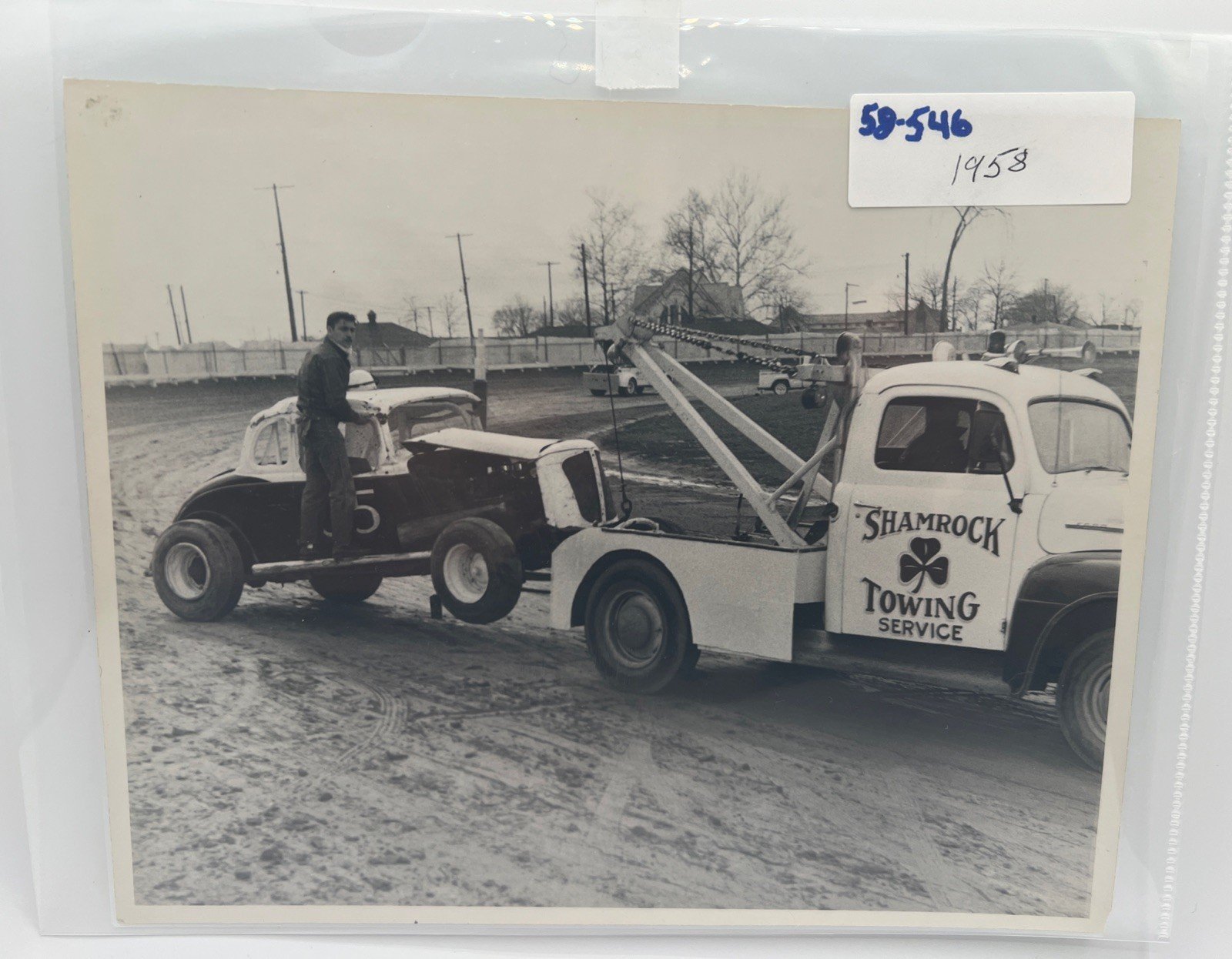 1958 Race Car Tow Truck Photo Shamrock Towing Original Racing Photograph # 1060