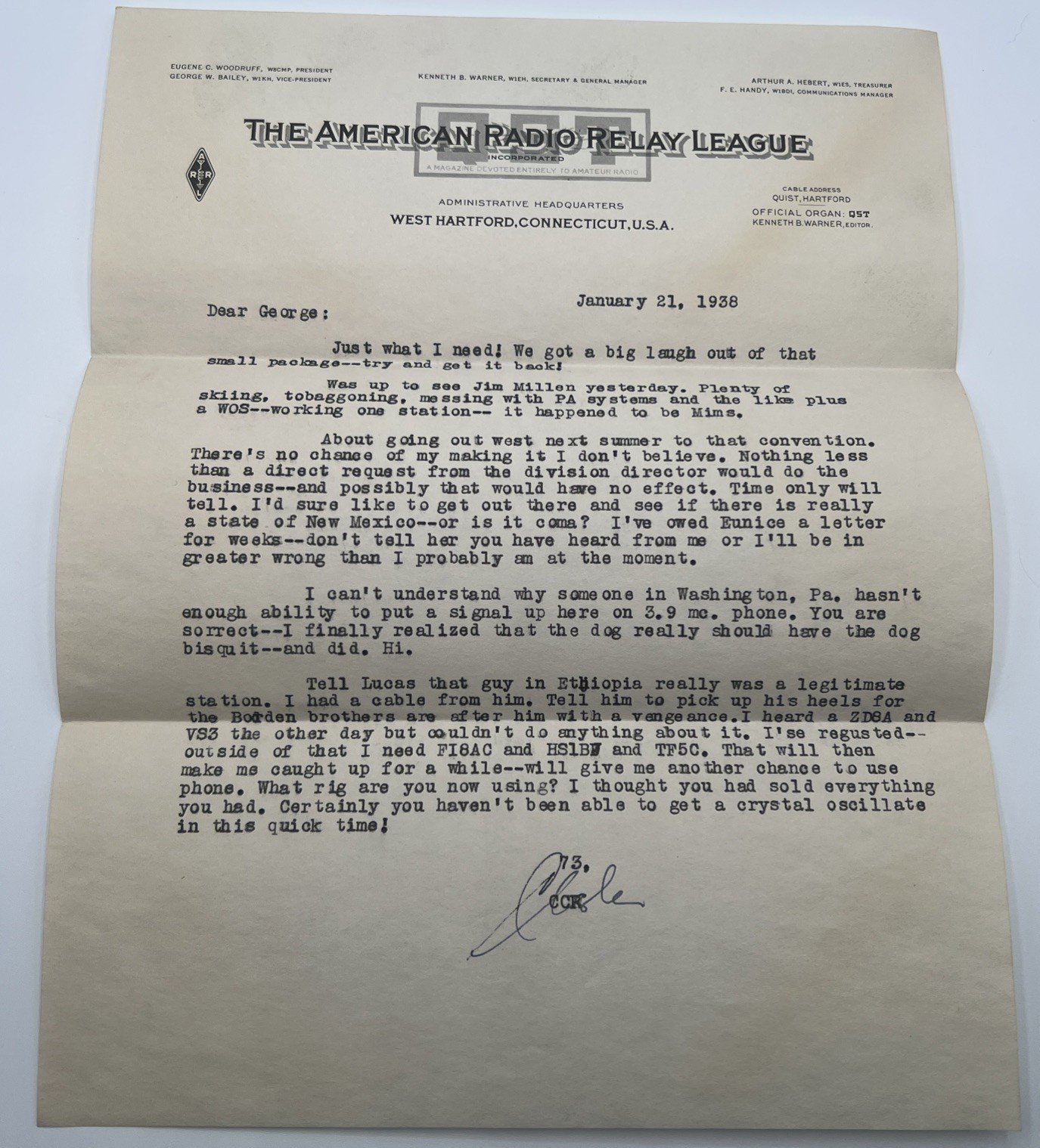 George R Montgomery W3KVS Ham Radio Archive ARRL Letters 1938-1964 # 1063