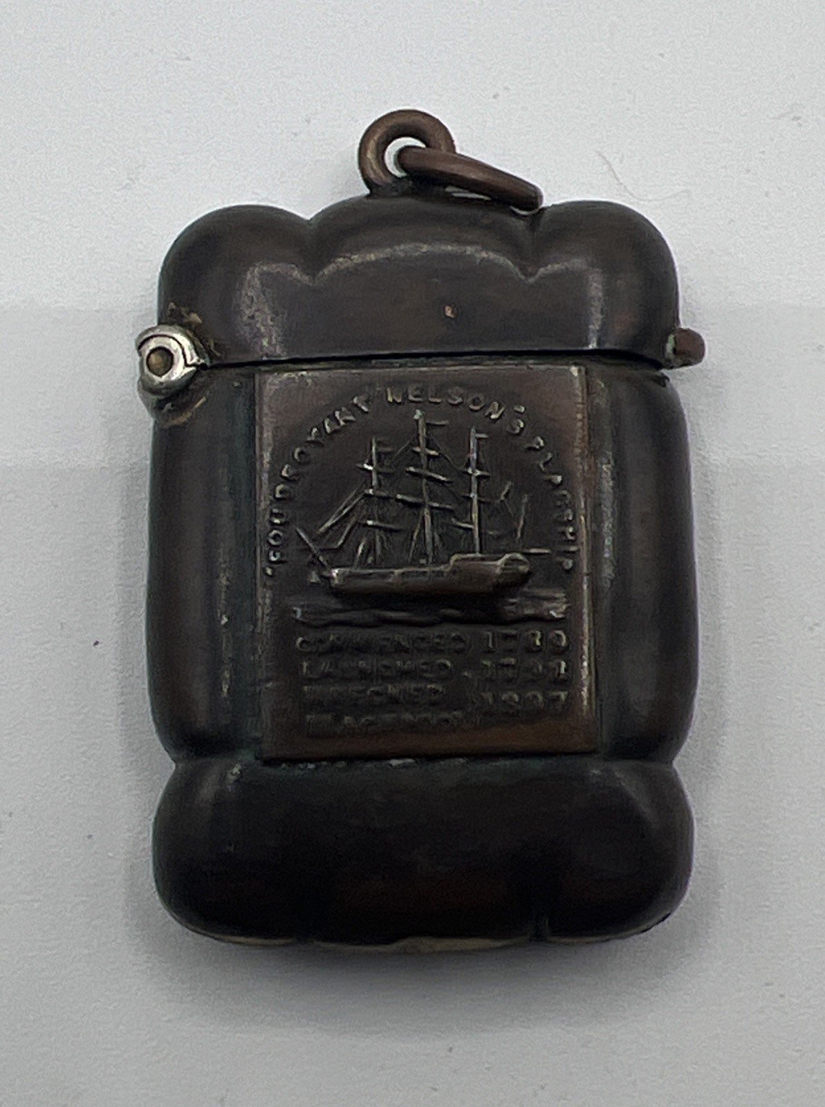 Antique HMS Foudroyant Nelson’s Flagship Vesta Match Safe w/ Maker Mark # 1069