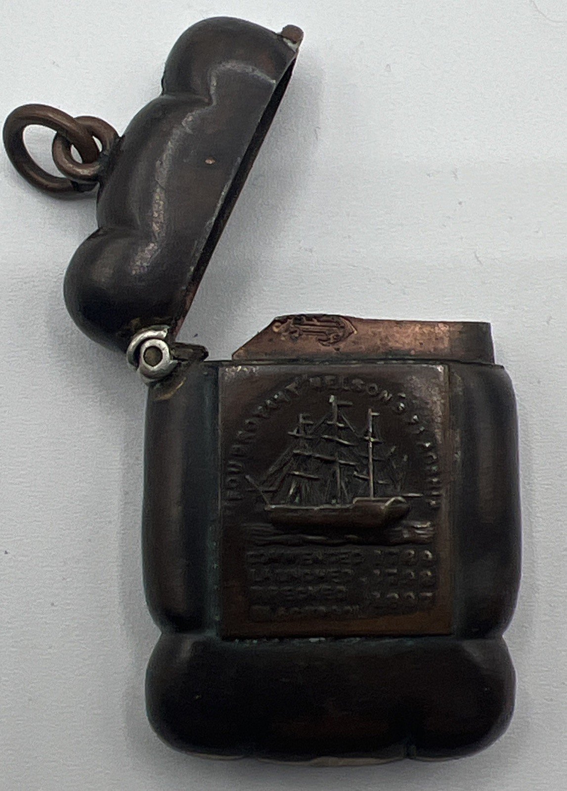Antique HMS Foudroyant Nelson’s Flagship Vesta Match Safe w/ Maker Mark # 1069 photo 2