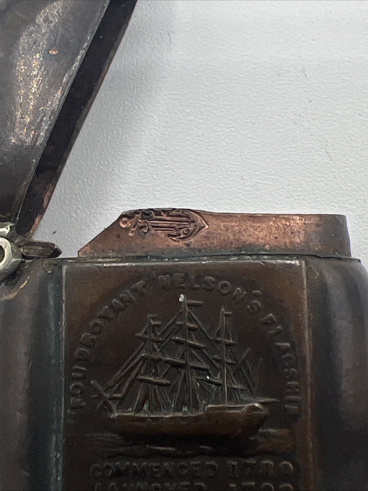 Antique HMS Foudroyant Nelson’s Flagship Vesta Match Safe w/ Maker Mark # 1069 photo 3