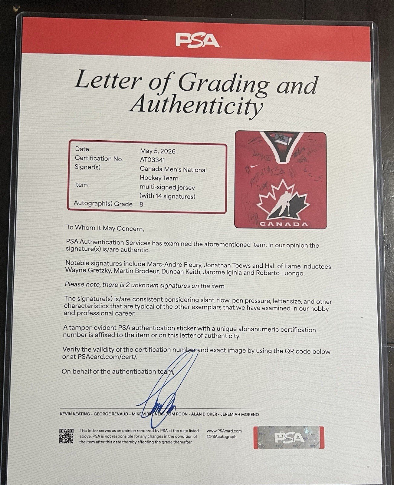 PSA Team Canada Signed Hockey Jersey Gretzky Brodeur 14 Autos LOA photo 4