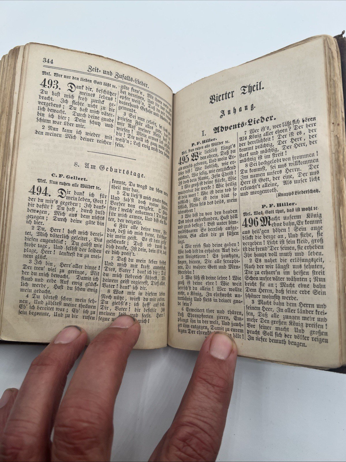 1866 German Gesang Buch, multi-part hymnal/song book, gilt leather binding.#1073 photo 3